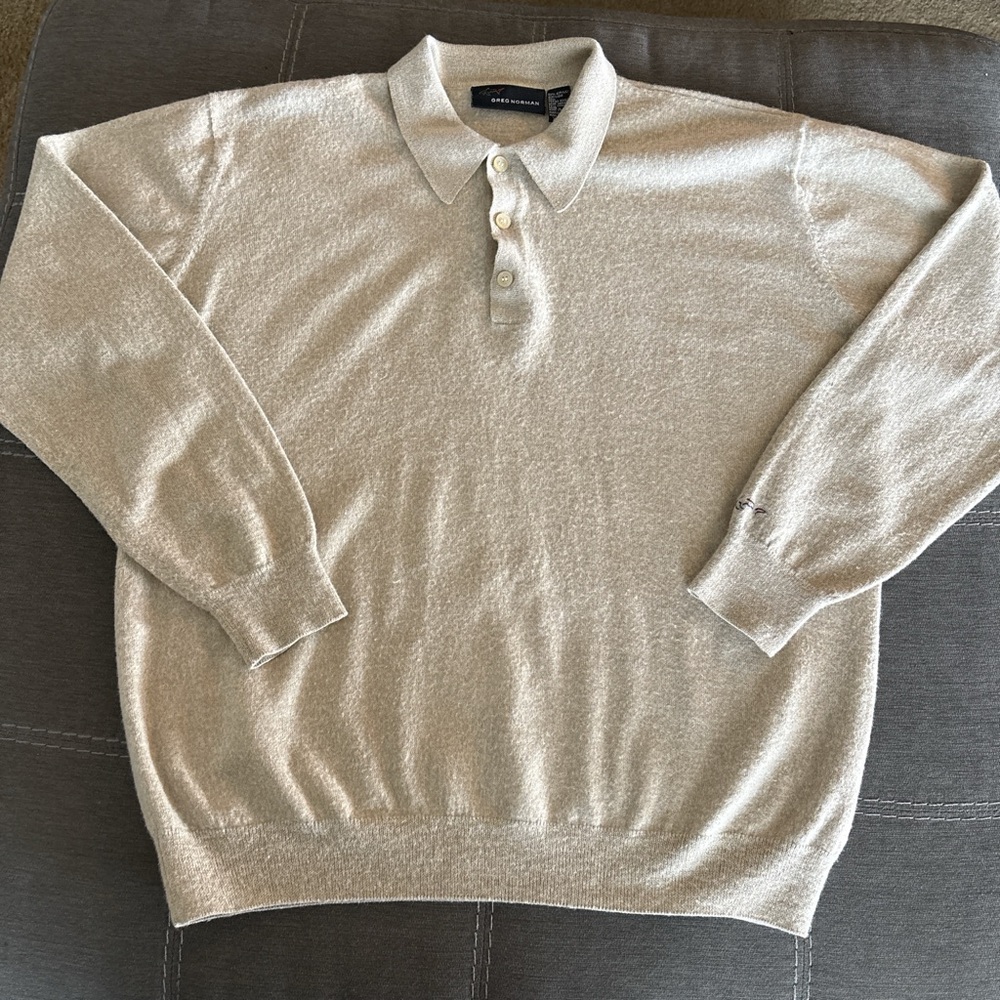 Greg Norman Collection merino wool blend Beige Men's Sweater polo. XL